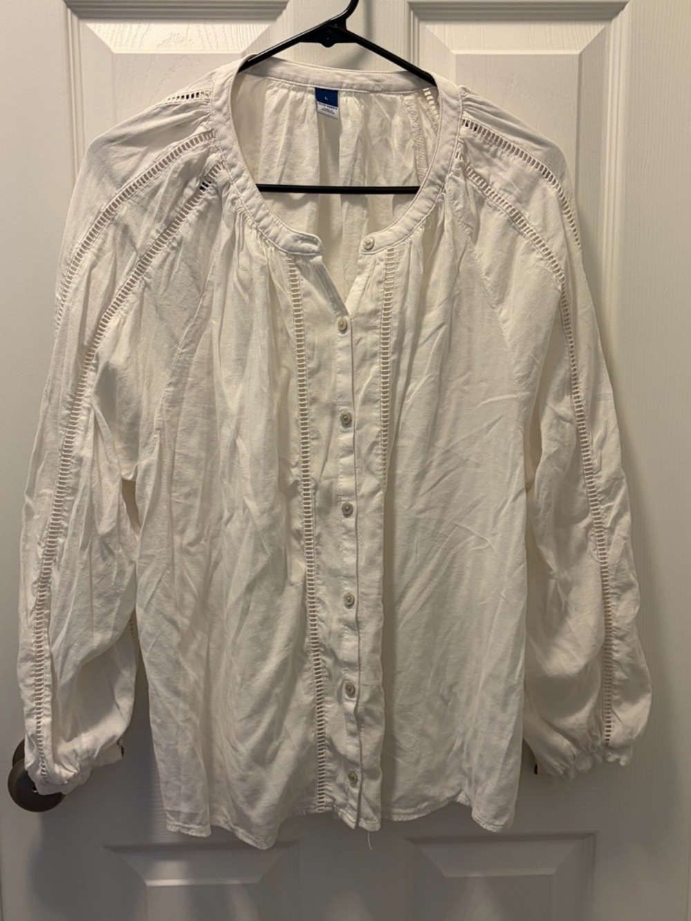 Old Navy White Button-Front Peasant Blouse